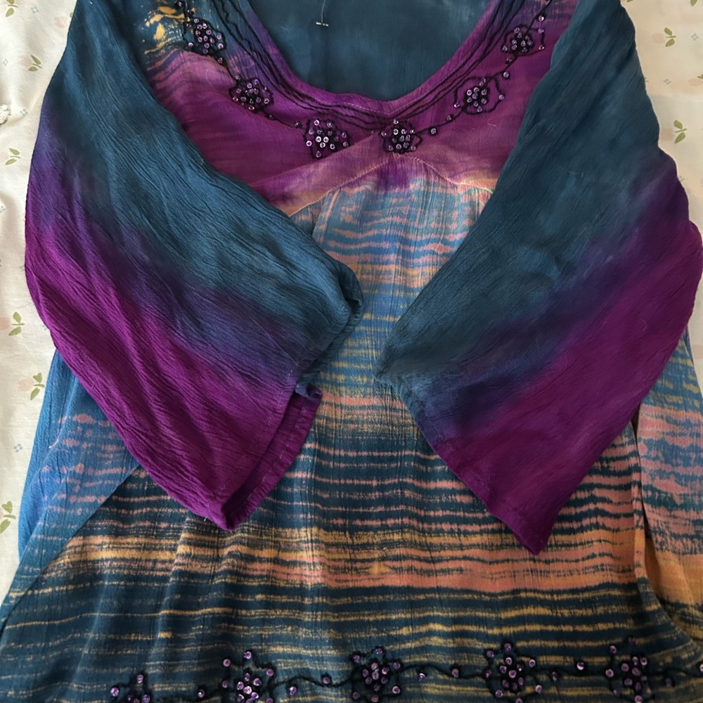 Boho tie-dye blue-green top hippie